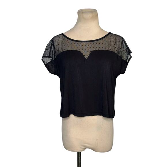 BCBGeneration black sheer detail short sleeves top size XS - Picture 1 of 9